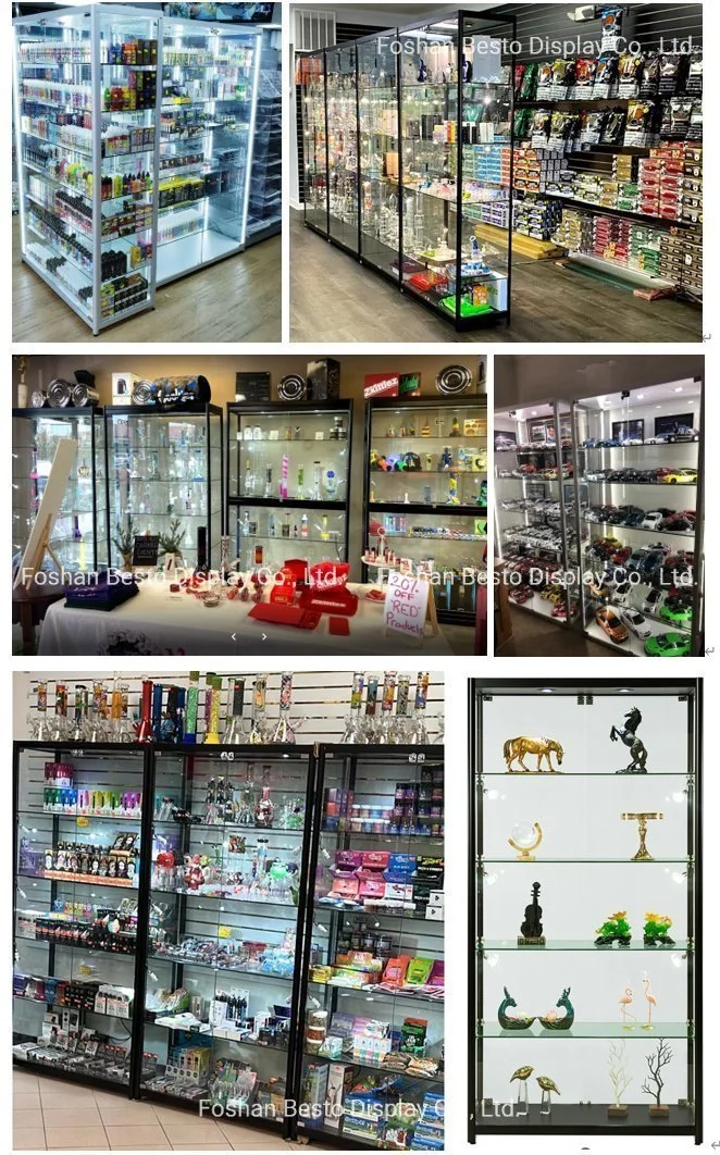 Glass Display Cabinet with LED Lights and Lockable Glass Door and Storage for Museum, Retail Display, Vape Store, Smoke Store, Cigarette Store.