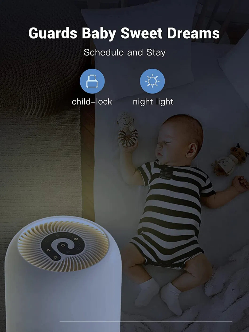 2022 Mei Awarded Sliver Award Winners Household Home Portable Ture HEPA Filter Air Purifier with Child Lock Sleep Mode for Pollen/Pet