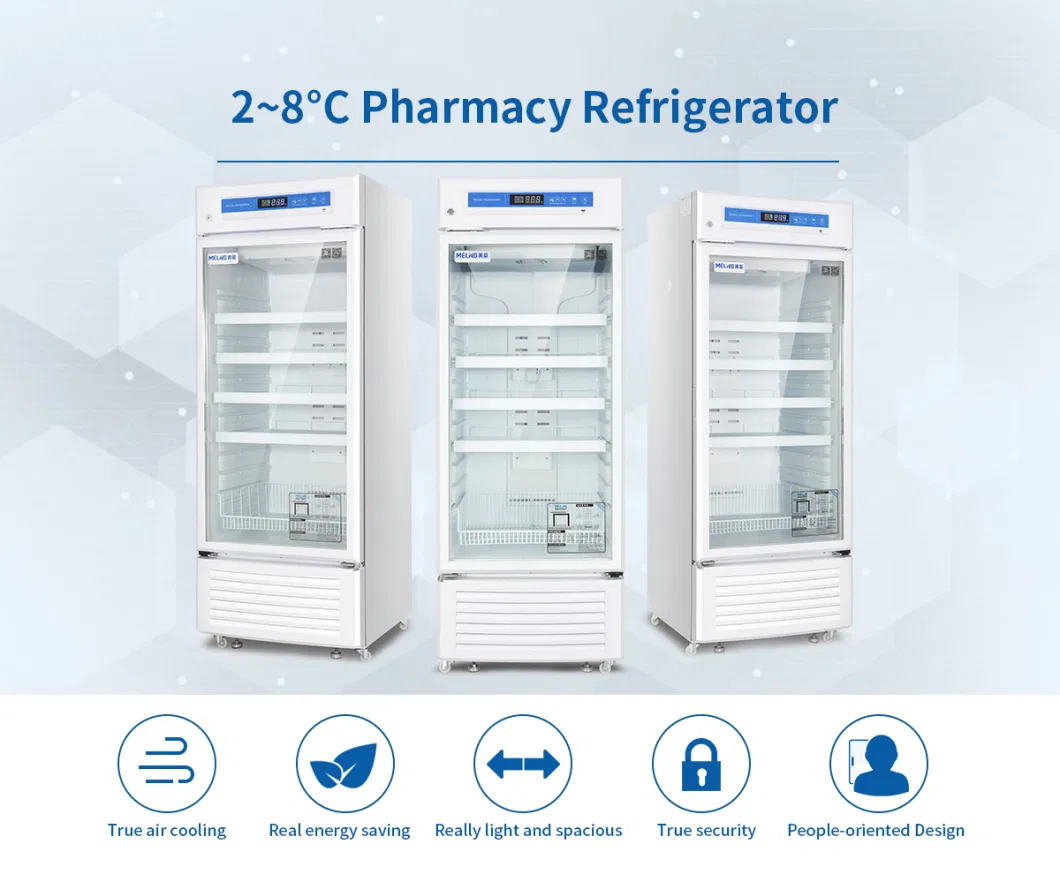 Meling 2~8c 315L Upright Air Cooling Pharmacy Biomedical Laboratory Medical Refrigerator Vaccine Storage for Hospital