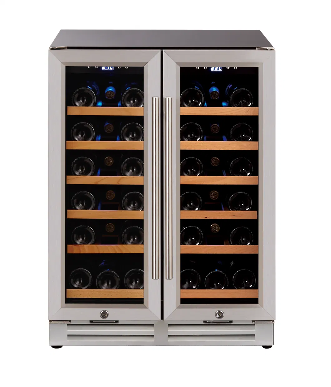 Hot Sale Double Glass Door Wine Fridge Cooler Stainless Steel Wine Showcase Electric Wine Chiller