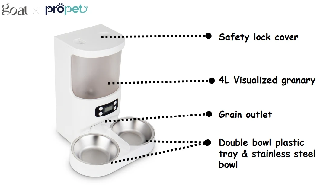 4L Cat&Dog Food Supply Button Control Double Bowls Smart Pet Feeder