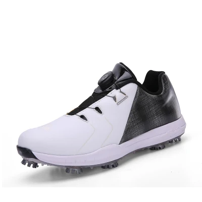 Waterproof Men′s Golf Shoes, Spike Golf Shoes, Button Rotating Shoelaces, Non-Slip Golf Practice Shoes