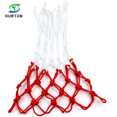  High Quality Nylon/Polyester 50cm Length Basketball Net in Single White&Red Color Braided Rope Anti Whip 12 Loop Rims