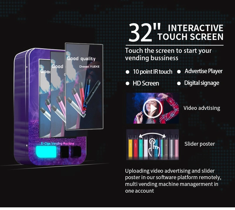 32 Inch Touch Screen ID Reader Age Verification E Cigarette Vape Vending Machine with Credit Card Reader