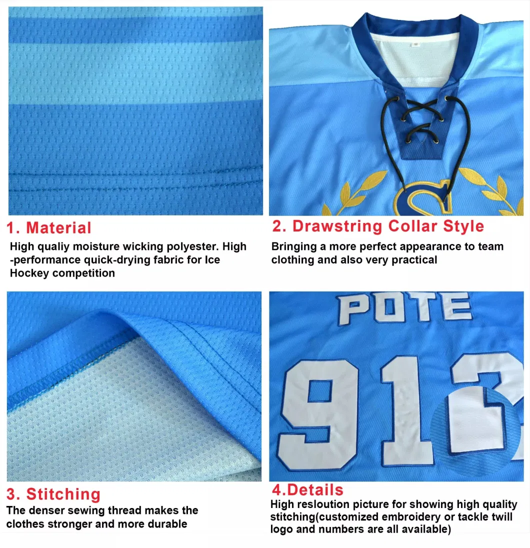 Custom Design Team Sportswear 100% Polyester Sublimation Printing Ice Hockey Jersey