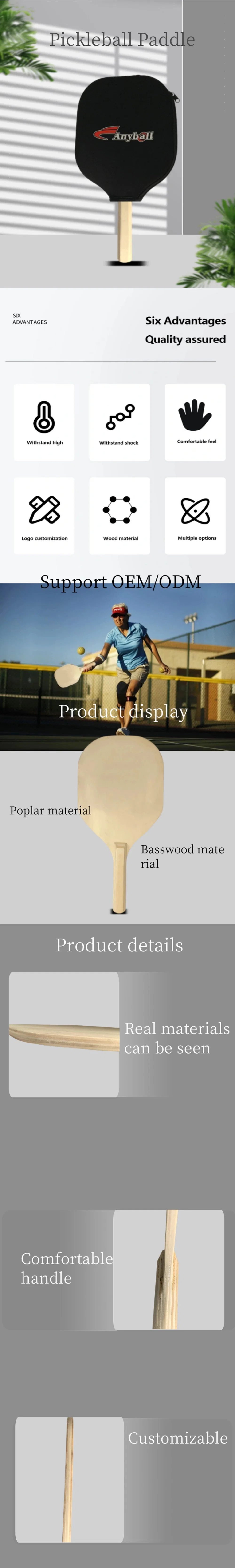 Custom Wood Pickleball Paddle Ball Toy Wooden Racket for Kids Adults