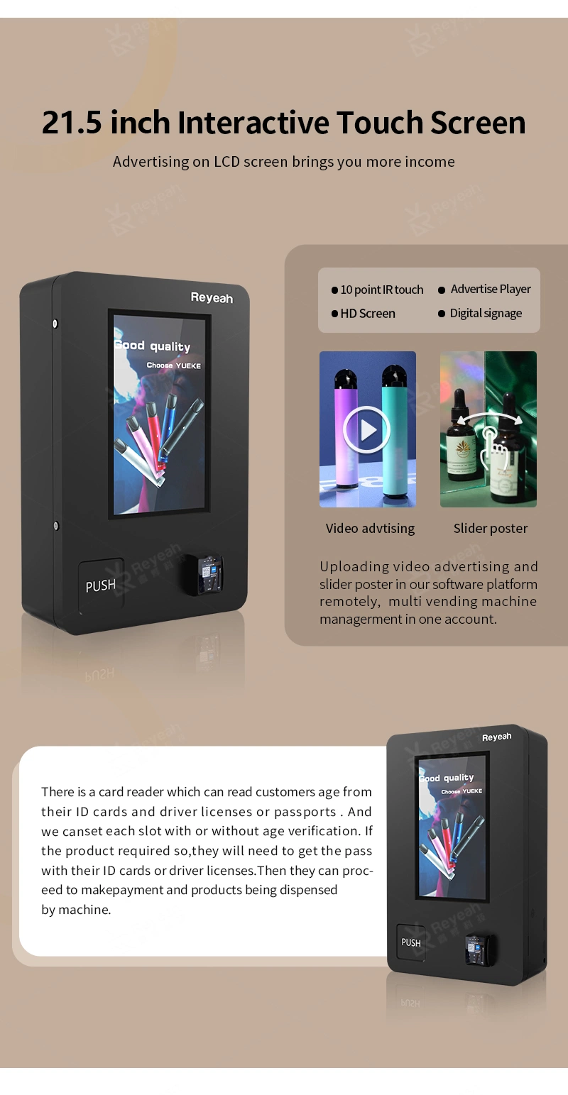 Reyeah Small Wall Mounted Smoke E-Cigarette Vaping Electronic Cigarette Vape Vending Machine with Age Verification