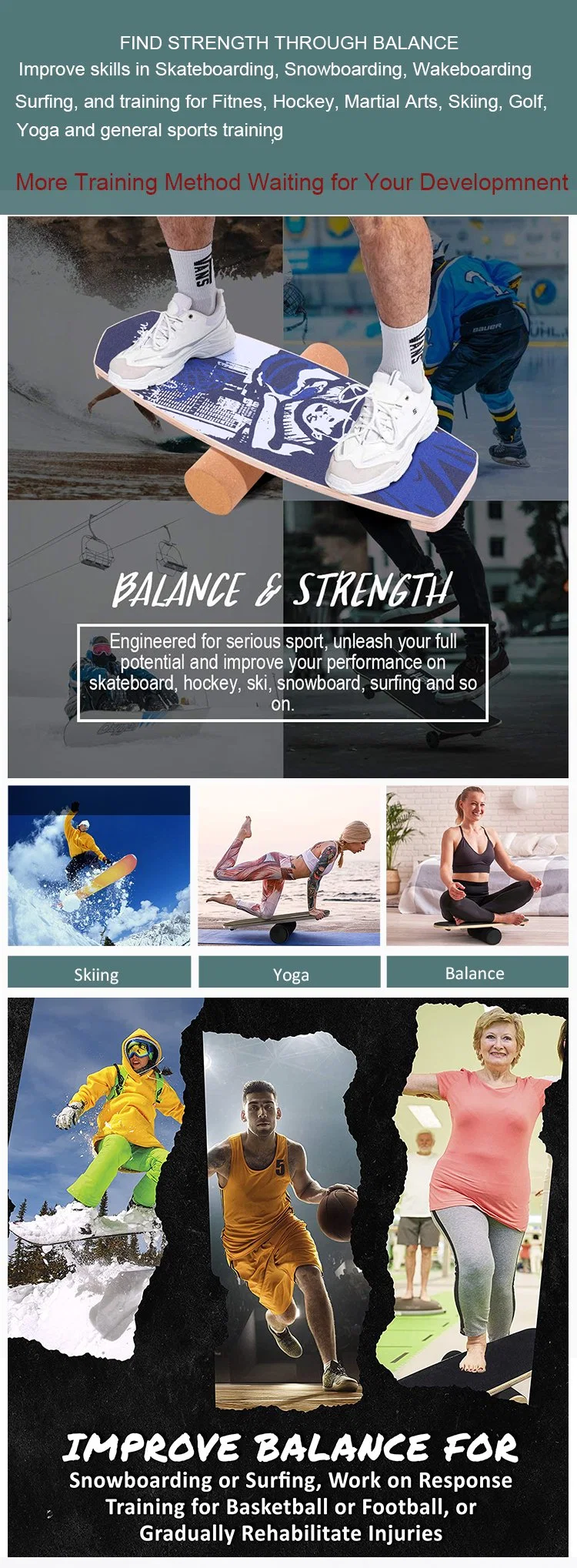 Surf Balance Trainer Fitness, Practice, Balancing Snow Board, Surf Training, Wobble Board for Adults and Kids Non-Slip