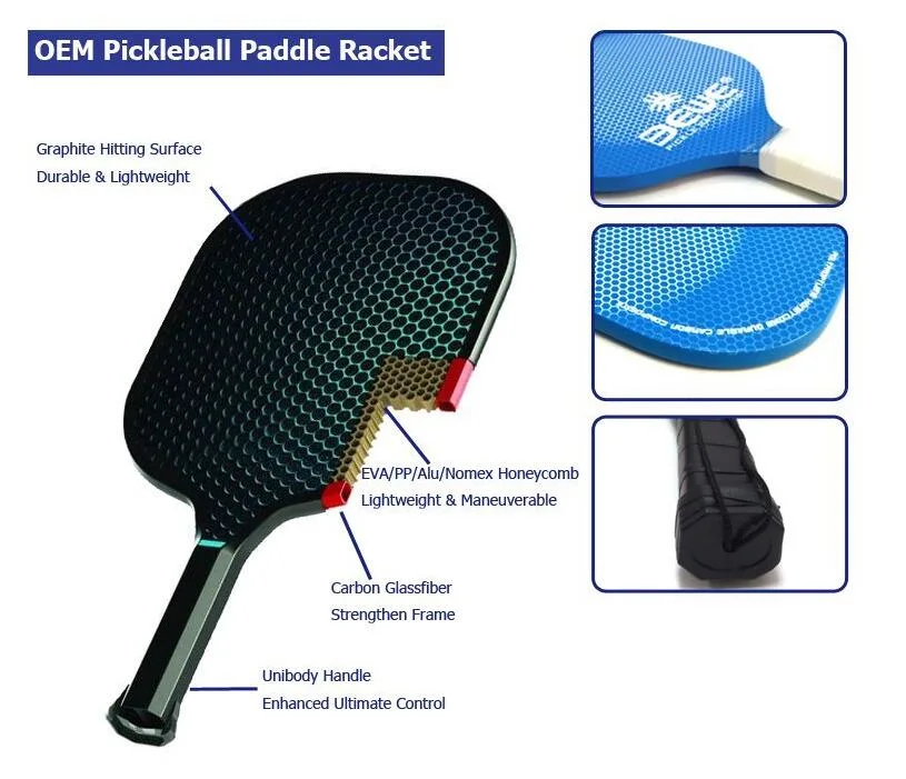 Customized OEM Logo Usapa Passed PE Honeycomb Pickleball Paddle Set of 4 with Carry Bag