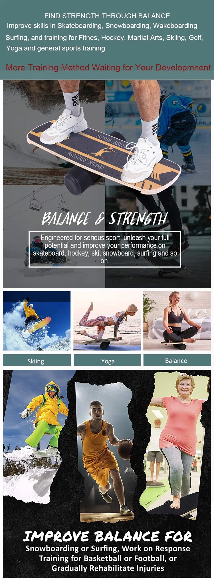 Wooden Fitness Balance Board Trainer Training Equipment for Yoga Hockey Skateboarding Surfing