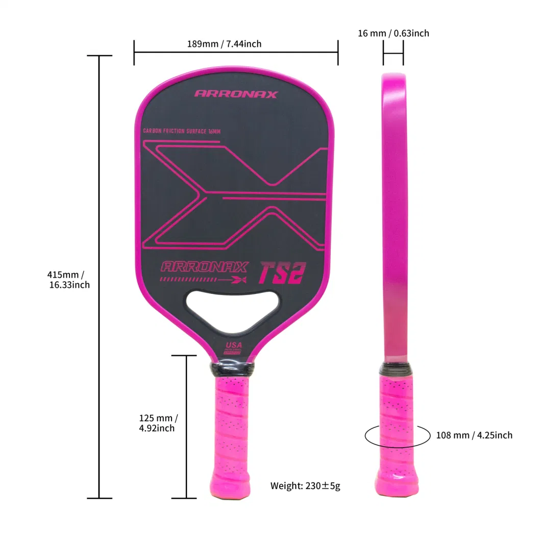 Arronax Professional Manufacturer 16mm Edge Guard Full Carbon Fiber Pickleball Rackets PP Core