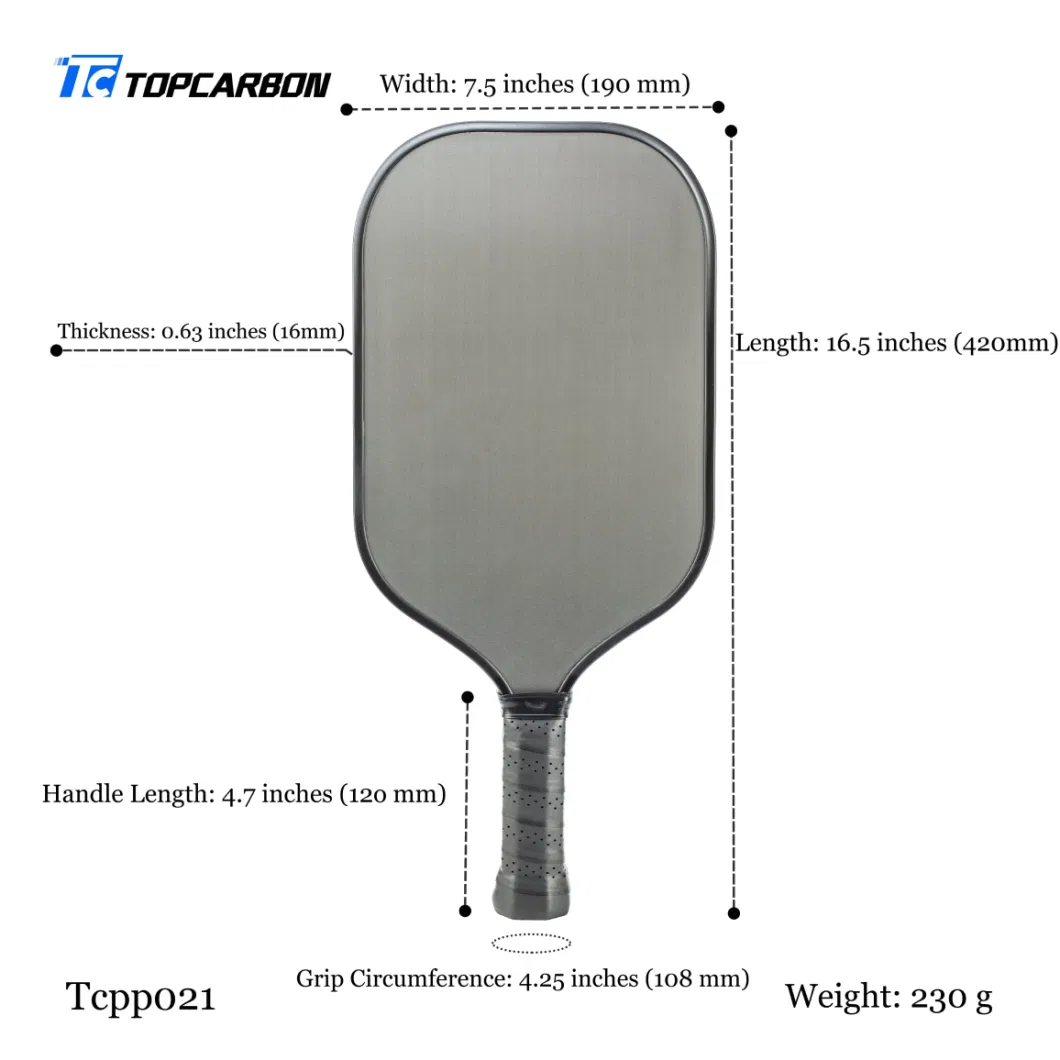 High End Raw T700 Carbon Fiber Texture Face with Honeycomb Polypropylene Core Elongated Pickleball Paddle