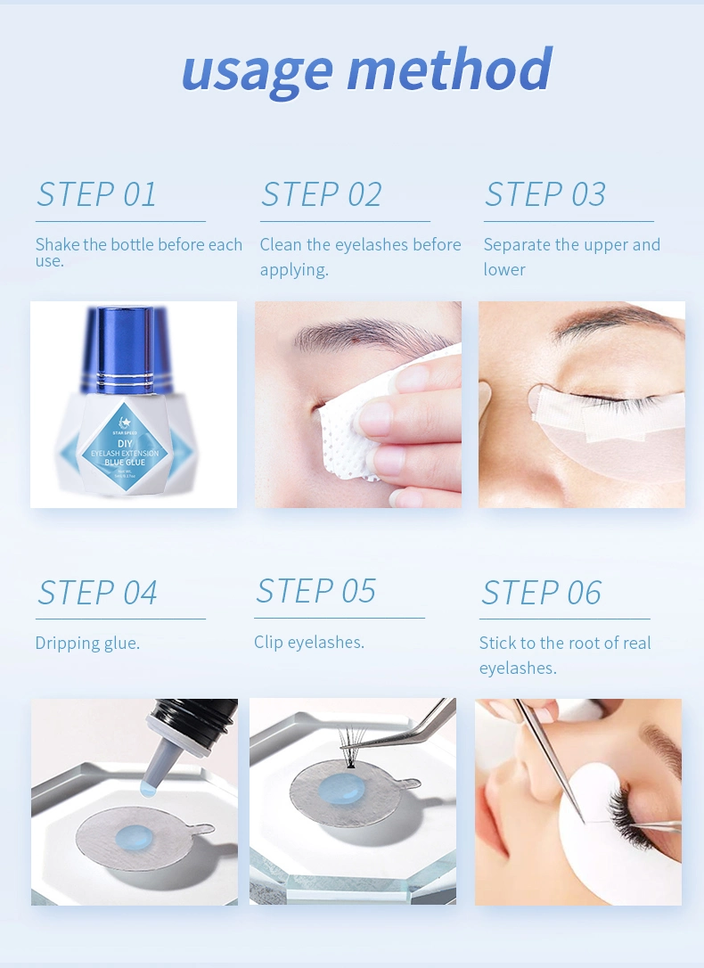 5ml Manufacturer Eyelash Extension Glue Long Lasting Extra Strong Blue DIY Eyelash Extension Glue for 3--5s