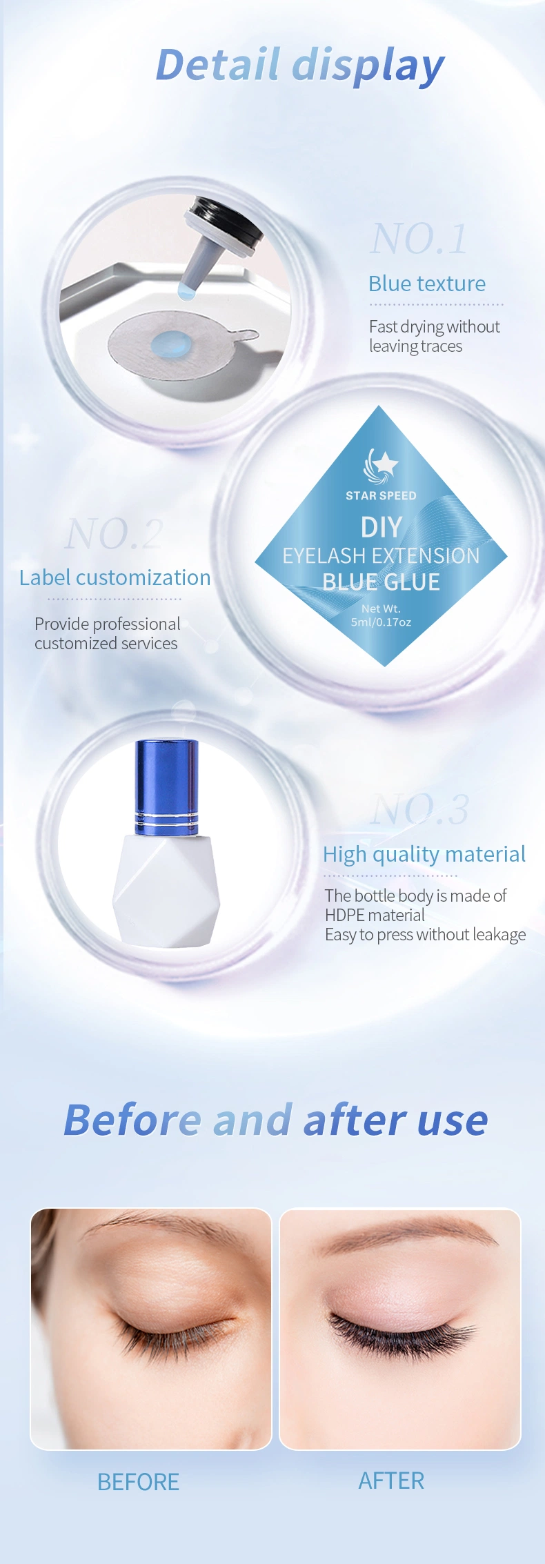 5ml Manufacturer Eyelash Extension Glue Long Lasting Extra Strong Blue DIY Eyelash Extension Glue for 3--5s