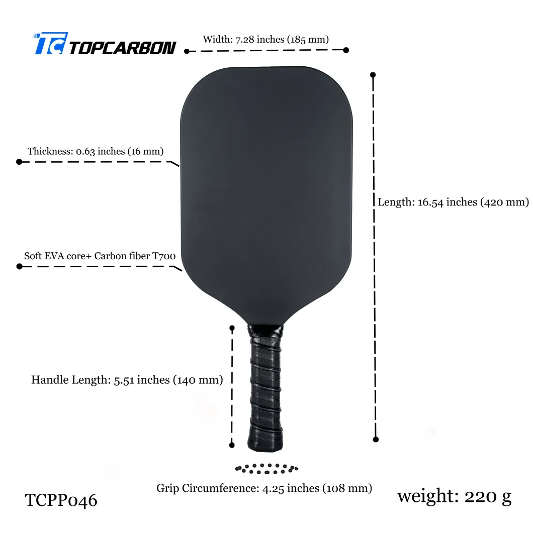 High Quality Soft EVA Core with Top Carbon T700 Carbon Fiber Edgeless Frameless Pickleball Racket Paddle