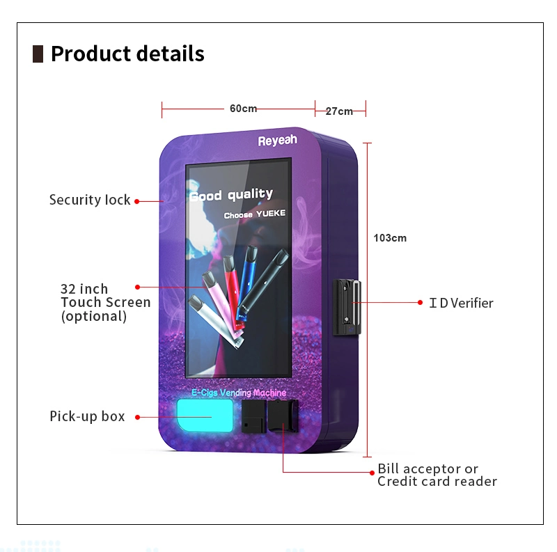 32 Inch Touch Screen ID Reader Age Verification E Cigarette Vape Vending Machine with Credit Card Reader