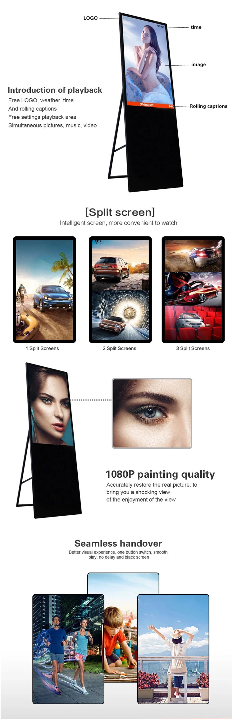 43&quot; Foldable Floor Stand Digital Signage LCD Display Android