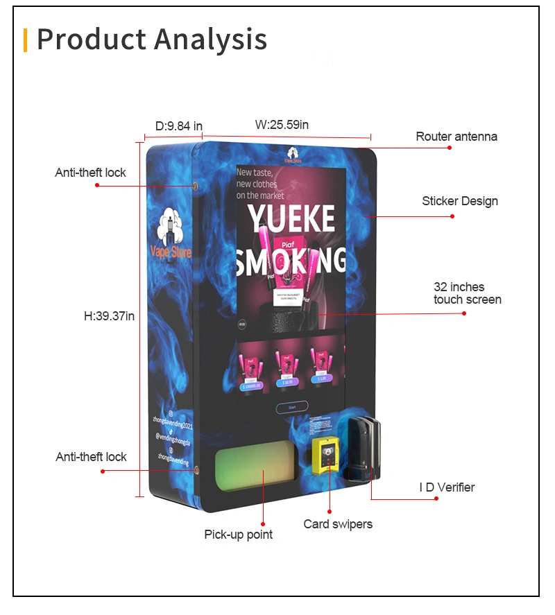 Automatic Custom Cigarettes Vape Small Vending Machines for Retail Items