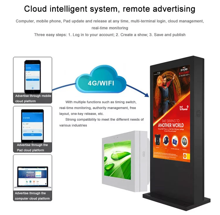 Waterproof IP65 3500nits LCD Advertising Screen 4K Outdoor Totem Display Digital Signage