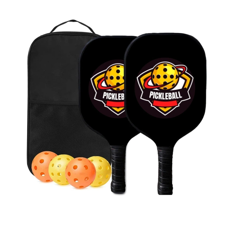 Carbon Fiber Pickleball Paddle Set of 2, 4 Balls, 1 Portable Bag