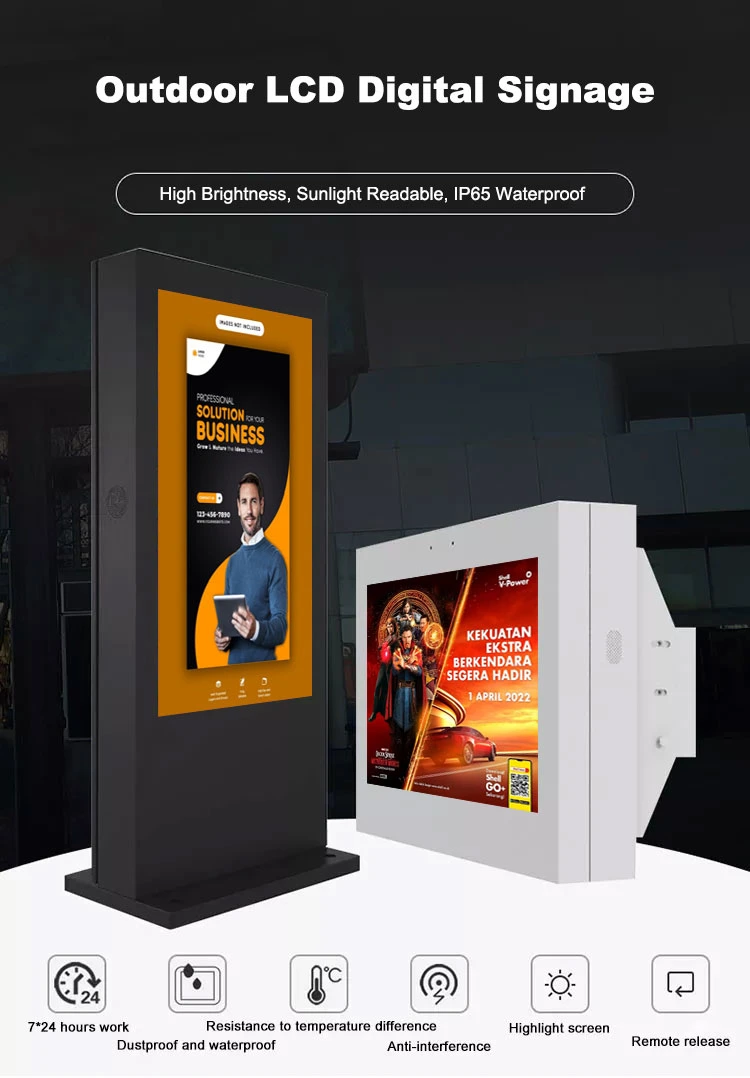 Waterproof IP65 3500nits LCD Advertising Screen 4K Outdoor Totem Display Digital Signage