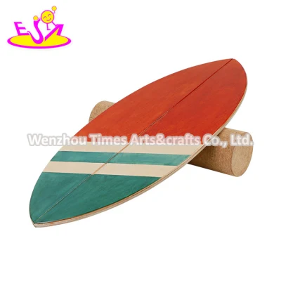 Adultos al por mayor Entrenamiento de equilibrio Junta de Wobble de madera con rodillo de corcho W01f092