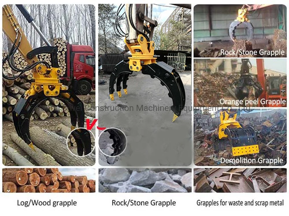 Excavator Machinery Hydraulic Grapple Rotating Wood Grab Log Rock Grapple for Cane