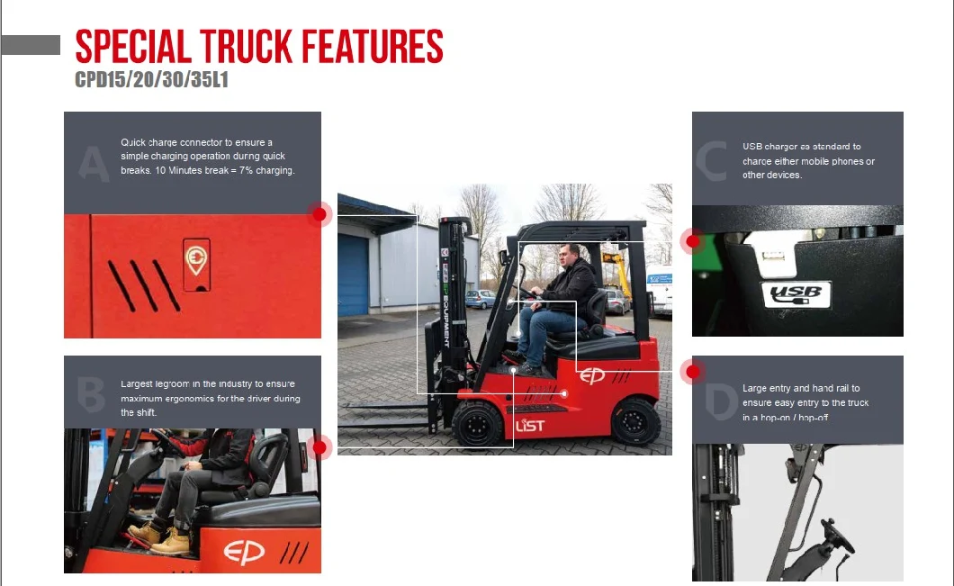 Ep Electric Four-Wheel Forklift Truck Lithium-Ion Designed Counterbalance Forklift 1.5-3.5ton