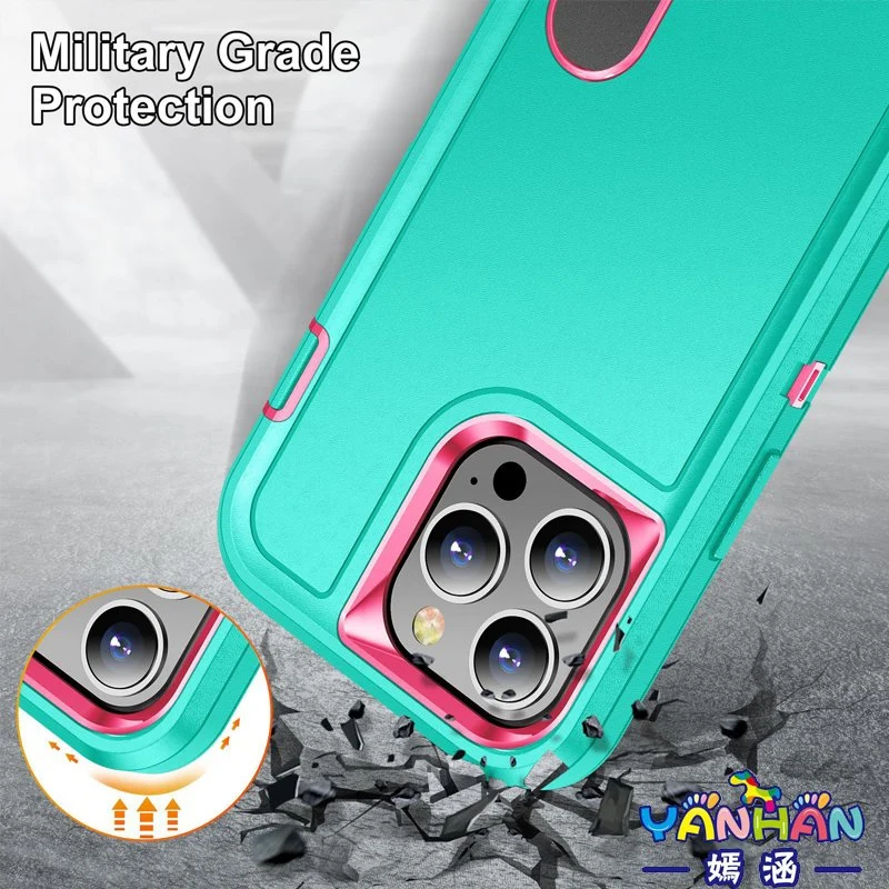 for iPhone 14 Samsung S23 Triple Defense Soft Gel Defense Stand Phone Case