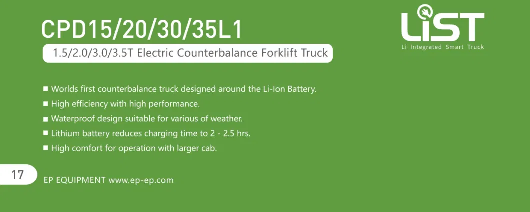 Ep Electric Four-Wheel Forklift Truck Lithium-Ion Designed Counterbalance Forklift 1.5-3.5ton