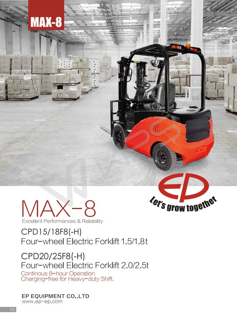 Continous 8hours Operation Electric Forklift Truck with Ep Brand