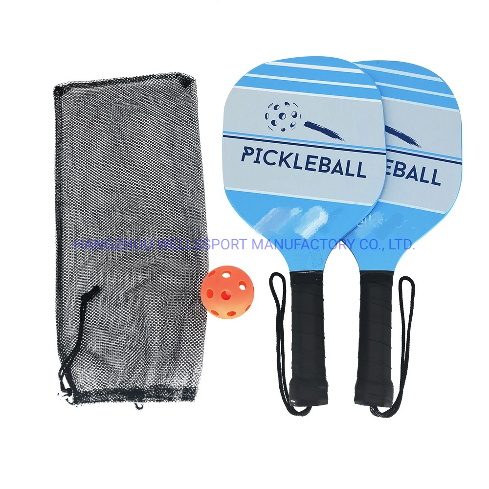 Customized Cheap Wooden Pickleball Paddle Set Includes Two Poplar Paddles with One Pickleball for Beginners