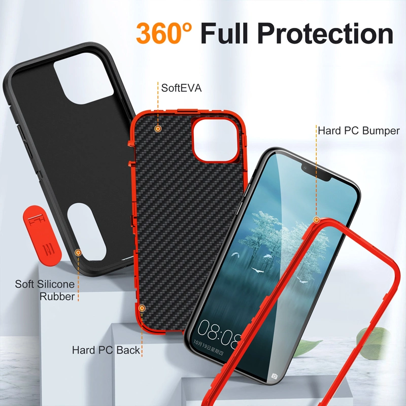 for iPhone 12 Samsung S22 Triple Defense Soft Gel Full Cover Stand Phone Case