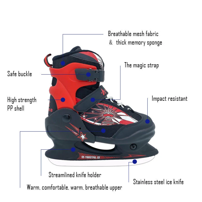 Custom High Quality Ice Hockey Skates Adjustable Size for Children&prime;s Ice Skate