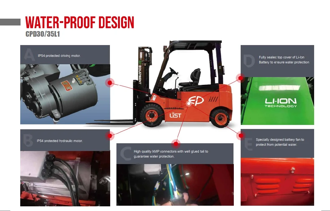 Ep Electric Four-Wheel Forklift Truck Lithium-Ion Designed Counterbalance Forklift 1.5-3.5ton