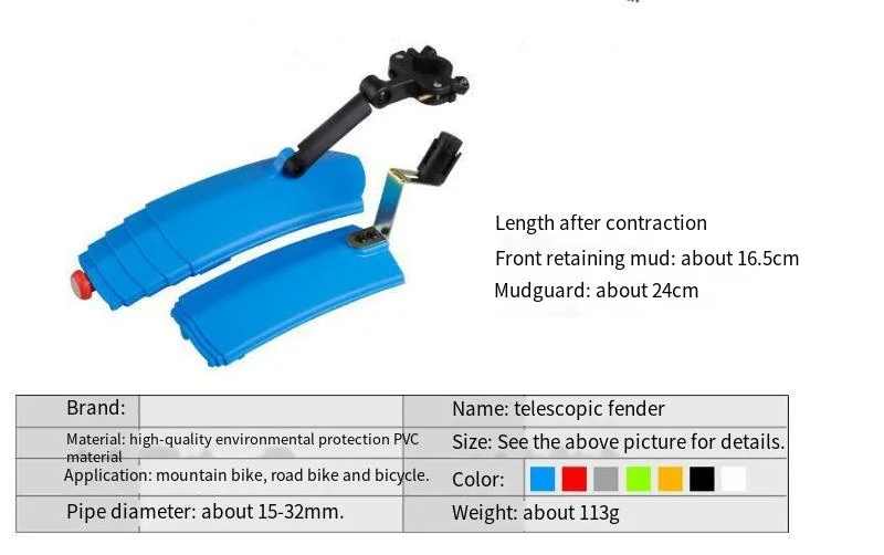 Bicycle Fender Telescopic Folding Mud Tile Mountain Mud Removal 26 27.5 Inch Extended Water Retaining