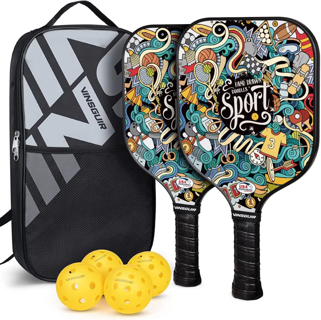 Pickleball Paddles-Usapa Approved Graphite/Fiberglass Pickleball Set of 2 Rackets and 4 Pickle Balls, Lightweight Pickleball Racquet Set with Pickleball Bag