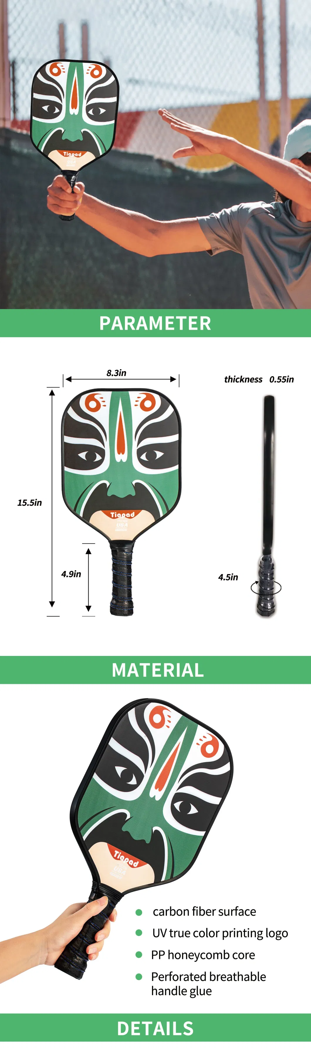 Professional Customized Carbon Fiber Padel Racket Pickleball Paddle