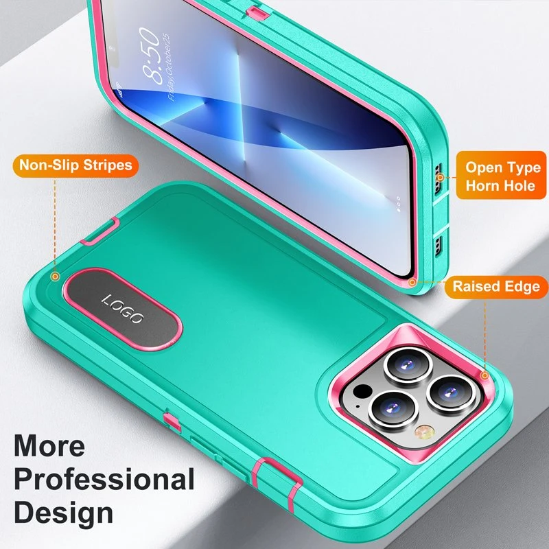 for iPhone 14 Samsung S23 Triple Defense Soft Gel Defense Stand Phone Case