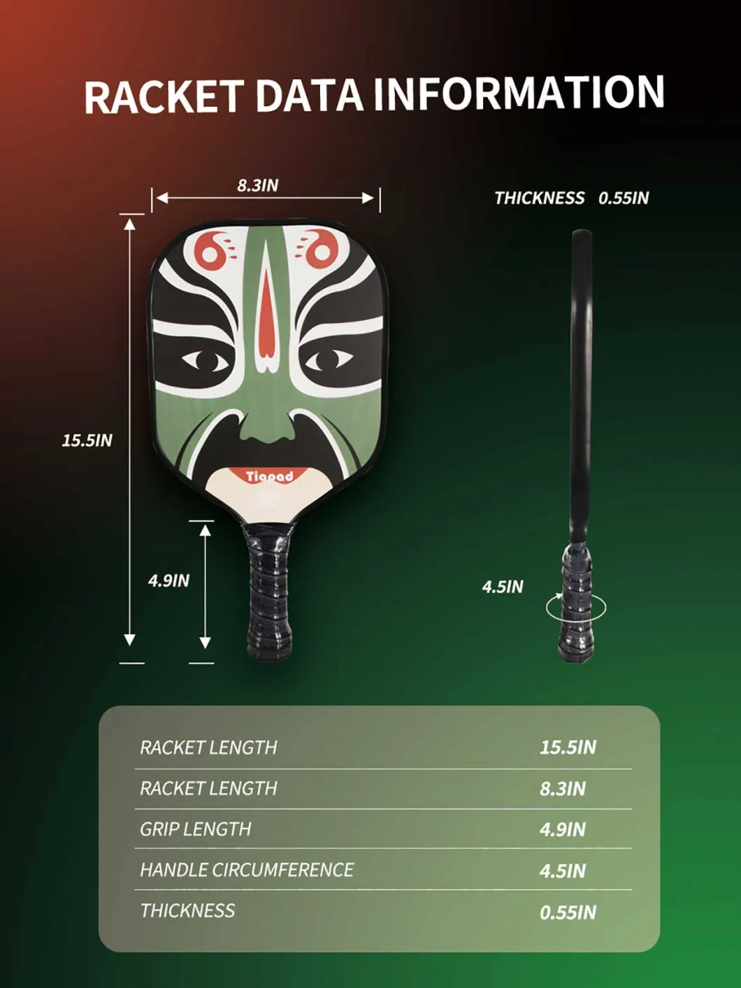 50% Carbon + 50% Glassfiber Composition +Nomex Pickleball Paddle