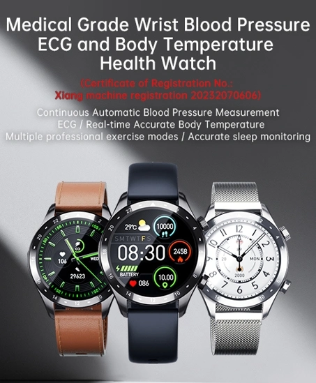 Medical Grade Wrist Blood Pressure ECG and Body Temperature Detection Health Monitoring Smartwatch