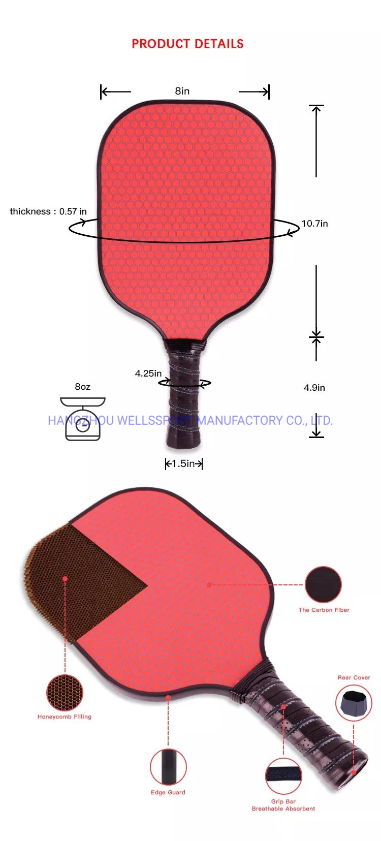 Graphite Pickleball Paddle, Lightweight Pickleball Racquet Pickle-Ball Equipment for Men and Women