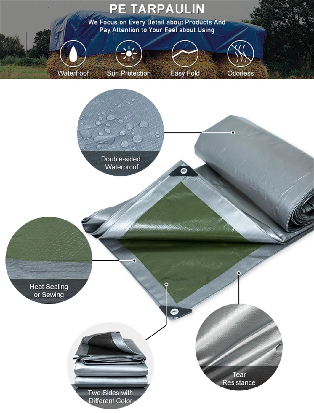 Waterproof Poly Tarp Fabric Plastic PE Tarpaulin Manufacturer Poly Tarp for General Purpose Covers