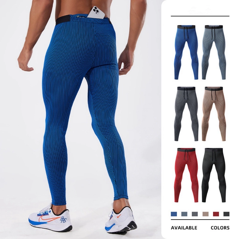 New Arrival Unisex Ribbed Jogging Leggings with Back Zipper Pockets + Drawstring Waist, Customize Gym Compression Sports Pants for Men and Women