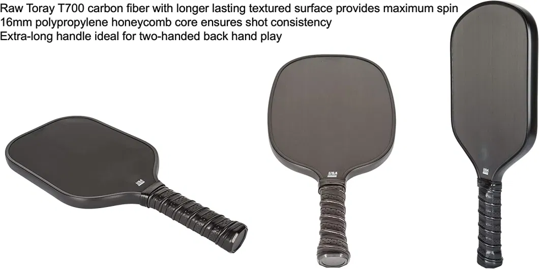 Raw Toray T700 Carbon Fiber Pickleball Paddle with 16mm Polypropylene Honeycomb Core Thermoforming Sealing Edge Unibody Construt