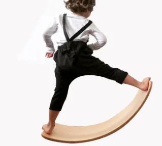 Yoga Fitness Wood Wobble Seesaw Toy Curvy Board Kids Wooden Balance Board