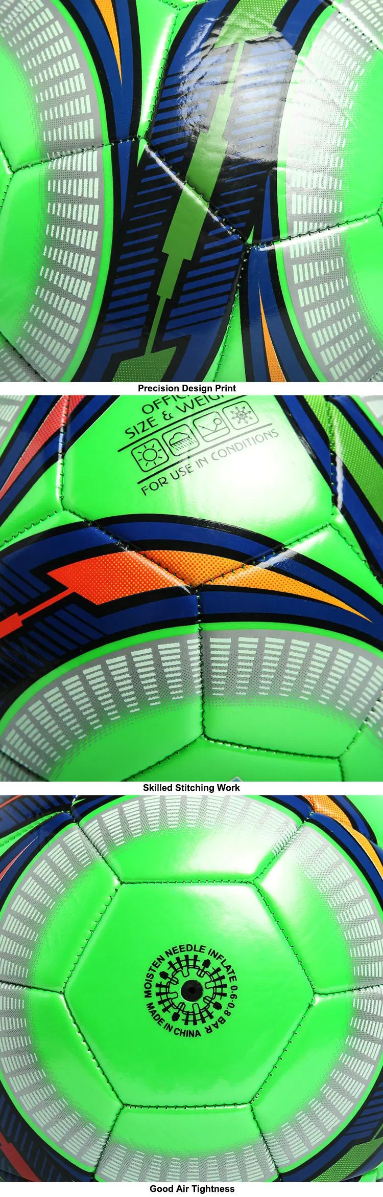 Size Five 680-700mm Machine Sewn Green Soccer Ball