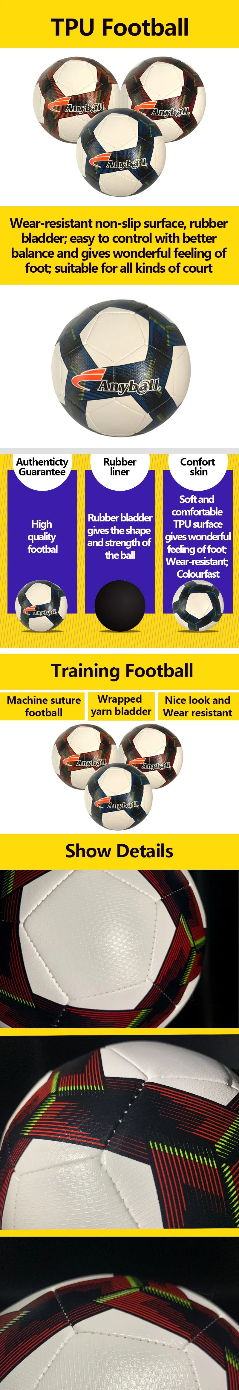 High Quality Official Size 5 Machine Stitched TPU Football Soccer Ball for Competition