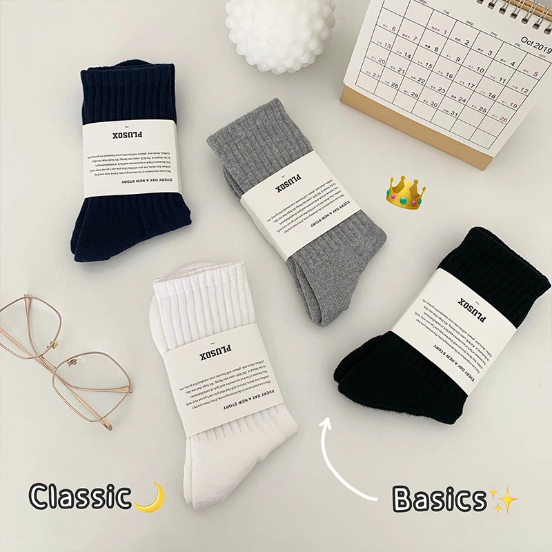 Spring and Autumn Towel Bottom Ins College Style Sports Department Solid Color Socks