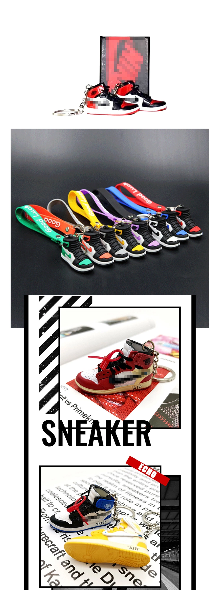 Wholesale Cute Mini PVC Air Jordan Rubber Key Ring Basketball Fashion Design 3D Sneaker Shoe Keychain for Gift